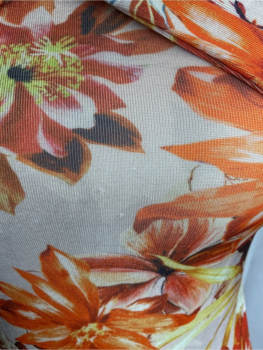 2334 - Guess Orange Floral Twist-Neck Mini Dress - Picture 6 of 13